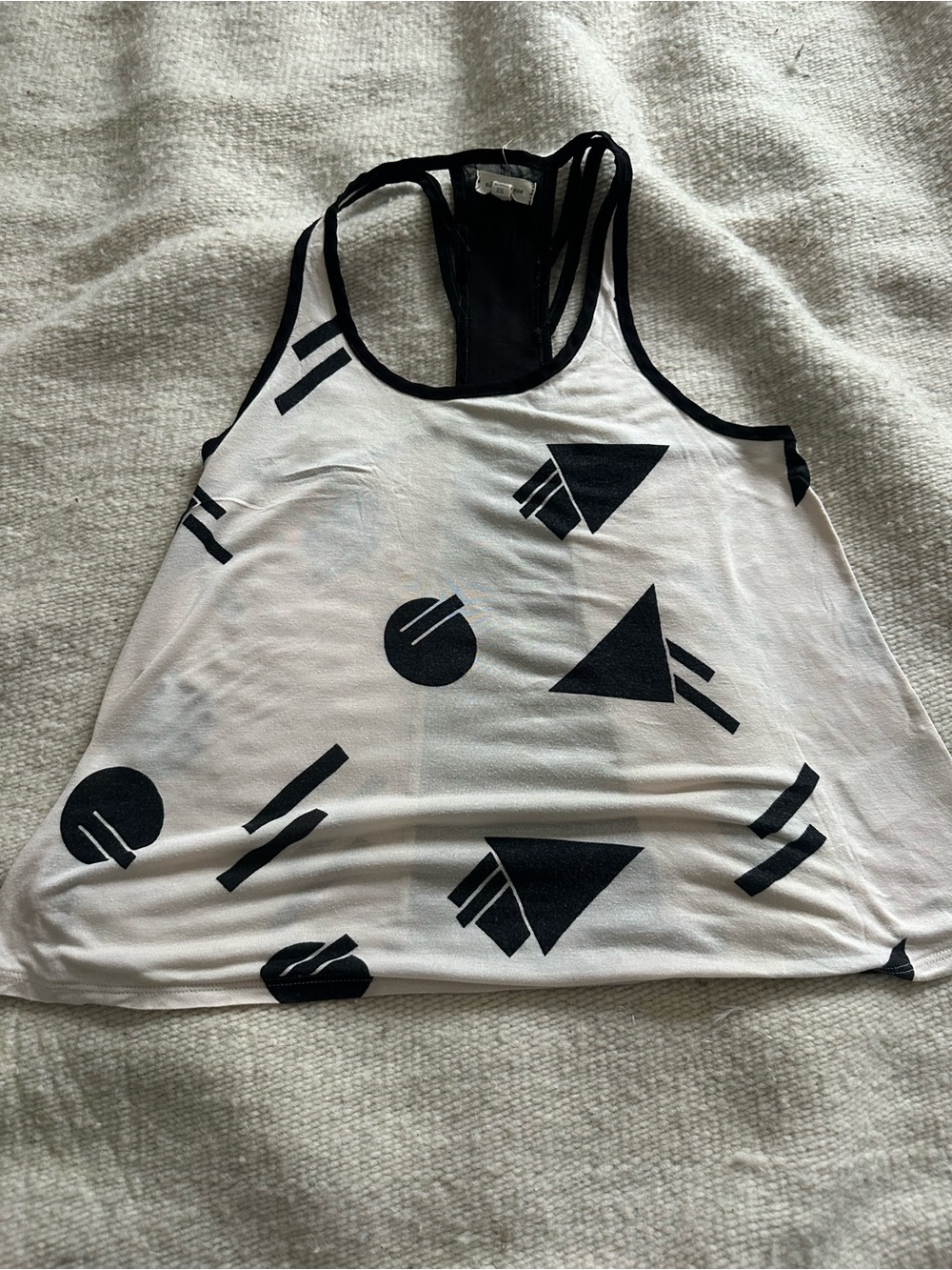 Urban Outfitters White Racerback Tank with Black Geometric Print